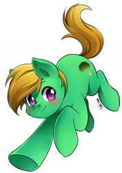 Size: 1130x1594 | Tagged: safe, artist:nekoshiei, artist:ramivic, part of a set, oc, oc only, oc:broccoli stalk, earth pony, pony, action pose, broccoli, commission, female, filly, food, green, manga style, short hair, simple background, solo, violet eyes, white background