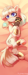 Size: 1200x3222 | Tagged: safe, artist:twinkling, oc, oc only, pony, unicorn, bed, blue eyes, cute, dakimakura cover, egyptian, female, looking at you, lying down, lying on bed, mare, on bed, plushie, underhoof