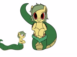 Size: 4000x3000 | Tagged: safe, artist:shappy the lamia, oc, oc only, oc:shappy, earth pony, hybrid, lamia, original species, pony, adorable face, adorasexy, cute, front, green, long tail, profile, scales, sexy, slit pupils, snake eyes, snake tail, solo, yellow