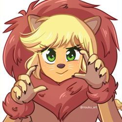 Size: 900x900 | Tagged: safe, artist:riouku, applejack, big cat, lion, equestria girls, g4, scare master, animal costume, applelion, clothes, costume, cute, halloween, halloween costume, holiday, jackabetes, simple background, speedpaint, white background