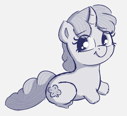 Size: 638x583 | Tagged: safe, artist:heretichesh, oc, oc only, oc:lucky leaf, pony, unicorn, amputee, female, filly, happy, lying down, monochrome, prone, quadruple amputee, sketch, smiling, solo