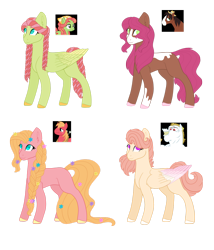 Size: 1280x1494 | Tagged: safe, artist:wispyaxolotl, edit, big macintosh, bulk biceps, tree hugger, trouble shoes, oc, oc only, unnamed oc, earth pony, pegasus, pony, g4, braid, colored hooves, colored wings, colored wingtips, dreadlocks, female, flower, flower in hair, flower in tail, folded wings, magical lesbian spawn, mare, no pupils, offspring, parent:big macintosh, parent:bulk biceps, parent:fluttershy, parent:tree hugger, parent:trouble shoes, parents:flutterbulk, parents:flutterhugger, parents:fluttermac, parents:troubleshy, piebald coat, simple background, transparent background, wings
