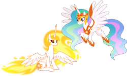 Size: 7415x4472 | Tagged: safe, artist:inaactive, daybreaker, princess celestia, alicorn, pony, g4, absurd resolution, accessory theft, duality, duo, duo female, female, mare, missing accessory, simple background, transparent background, vector