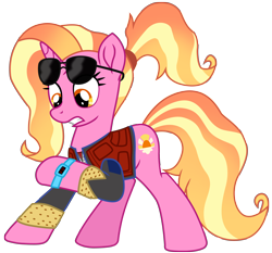 Size: 8760x8167 | Tagged: safe, alternate version, artist:ejlightning007arts, luster dawn, pony, unicorn, g4, the last problem, absurd resolution, back to the future, clothes, cosplay, costume, crossover, cutie mark, female, jacket, mare, marty mcfly, movie reference, raised hoof, shocked, simple background, sunglasses, transparent background, vector, vest, watch