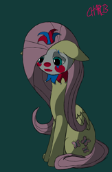 Size: 1200x1838 | Tagged: safe, artist:charlie4nx13ty, fluttershy, pegasus, pony, g4, clown, clown makeup, flutterclown, hat, hilarious in hindsight, inktober, inktober 2020, jester hat, sad, sad clown