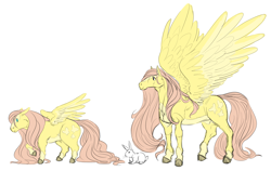 Size: 7093x4494 | Tagged: safe, artist:snspony, fluttershy, pegasus, pony, rabbit, g4, animal, colored hooves, female, hoers, mare, pale belly, simple background, solo, spread wings, standing, white background, wings
