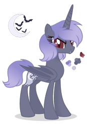 Size: 1130x1630 | Tagged: safe, artist:magicuniclaws, oc, oc only, alicorn, bat pony, bat pony alicorn, pony, bat wings, female, horn, magical lesbian spawn, mare, offspring, parent:flutterbat, parent:fluttershy, parent:nightmare moon, simple background, solo, transparent background, wings