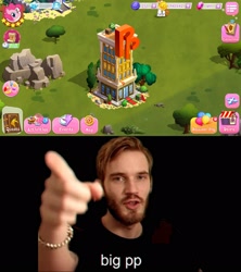 Size: 1920x2160 | Tagged: safe, gameloft, screencap, fili-second, pinkie pie, earth pony, pony, g4, big pp, exploitable meme, meme, my little pony game, pewdiepie, power ponies, tower