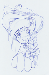 Size: 1060x1595 | Tagged: safe, artist:longinius, derpy hooves, pegasus, pony, g4, :p, alternate hairstyle, blushing, braid, cameo, choker, cross-eyed, cute, derpabetes, female, flower, flower in hair, hat, mare, ribbon, solo, sun hat, tongue out