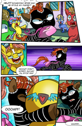 Size: 1800x2740 | Tagged: safe, artist:candyclumsy, oc, oc:heartstrong flare, alicorn, earth pony, pony, unicorn, comic:of flanks and foolery, alicorn oc, background pony, bipedal, booty had me like, bump, burglar, butt, canterlot, castle, clothes, comic, commissioner:bigonionbean, confused, crime, crystal empire, cutie mark, drunk, dummy thicc, extra thicc, flank, fusion, fusion:caboose, fusion:promontory, fusion:silver zoom, fusion:sunburst, glasses, hat, horn, large butt, magic, male, mask, outdoors, plot, random pony, robbery, stallion, the ass was fat, thief, uniform, wings, wonderbolt trainee uniform, writer:bigonionbean