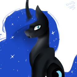 Size: 2000x2000 | Tagged: safe, artist:toptian, nightmare moon, alicorn, pony, g4, curved horn, ethereal mane, female, high res, horn, mare, signature, solo, starry mane