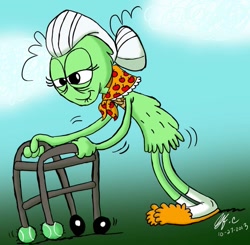 Size: 903x885 | Tagged: safe, artist:spongefox, granny smith, g4, clothes, crossover, slippers, solo, tennis ball, walker, wander over yonder