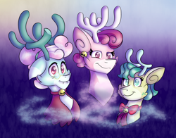 Size: 1400x1100 | Tagged: safe, artist:chu-and-sparky-127, alice the reindeer, aurora the reindeer, bori the reindeer, deer, reindeer, g4, my little pony best gift ever, antlers, bust, female, smiling, the gift givers