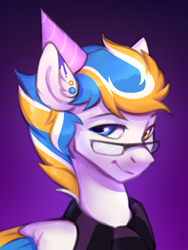 Size: 3024x4021 | Tagged: safe, artist:argigen, oc, oc only, oc:alan techard, pegasus, pony, glasses, hat, high res, looking at you, party hat, simple background, solo