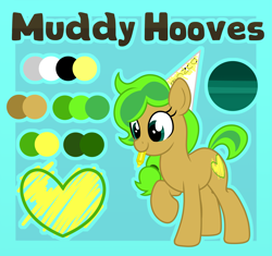 Size: 4065x3825 | Tagged: safe, artist:partypievt, oc, oc only, oc:muddy, earth pony, pony, dunce hat, hat, highlighter, reference sheet, solo