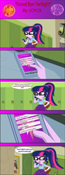 Size: 1080x2889 | Tagged: safe, artist:jcpreactyt, sci-twi, sunset shimmer, twilight sparkle, fanfic:a ray of sunlight, equestria girls, g4, cellphone, comic, fanfic art, female, lesbian, phone, ship:sci-twishimmer, ship:sunsetsparkle, shipping, shocked, smartphone, text message, worried