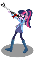 Size: 1080x1920 | Tagged: safe, artist:jcpreactyt, sci-twi, twilight sparkle, equestria girls, g4, crossover, gun, rifle, simple background, smug, sniper, sniper rifle, solo, splat charger, splatoon, transparent background, watermark, weapon