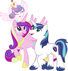 Size: 1920x2018 | Tagged: safe, artist:alexdti, princess cadance, princess flurry heart, shining armor, alicorn, pony, unicorn, g4, baby, crown, cute, female, filly, flurrybetes, jewelry, male, offspring, regalia, royal family, simple background, transparent background