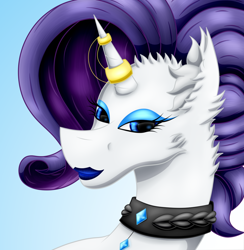 Size: 1140x1168 | Tagged: safe, artist:thebenalpha, rarity, pony, unicorn, g4, ear fluff, gem, haircut, horn, horn jewelry, horn ring, jewelry, lighthouse, lipstick, makeup, necklace, ring