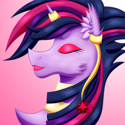 Size: 1148x1148 | Tagged: safe, artist:thebenalpha, twilight sparkle, alicorn, pony, g4, ear fluff, ear piercing, earring, eyes closed, haircut, horn, horn jewelry, horn ring, jewelry, lighthouse, lipstick, makeup, necklace, ring, solo, twilight sparkle (alicorn)