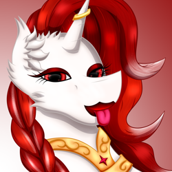 Size: 1160x1160 | Tagged: safe, artist:thebenalpha, oc, oc:ryoku memori, alicorn, pony, alicorn oc, ear fluff, haircut, horn, horn jewelry, horn ring, jewelry, lighthouse, lipstick, makeup, male, necklace, ring, stallion, tongue out