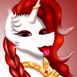 Size: 1160x1160 | Tagged: safe, artist:thebenalpha, oc, oc:ryoku memori, alicorn, pony, alicorn oc, ear fluff, haircut, horn, horn jewelry, horn ring, jewelry, lighthouse, lipstick, makeup, male, necklace, ring, solo, stallion, tongue out