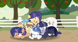 Size: 2668x1450 | Tagged: safe, artist:stellamoonshineyt, oc, oc:apple seed, oc:blue diamond, oc:disney, oc:nebula spiral, oc:starlight harmony, oc:starline sentry, oc:twinkle galaxy, earth pony, hybrid, pony, unicorn, colt, derp, female, filly, interspecies offspring, male, offspring, parent:discord, parent:fancypants, parent:flash sentry, parent:fluttershy, parent:king sombra, parent:princess luna, parent:rarity, parent:twilight sparkle, parents:discoshy, parents:flashlight, parents:lumbra, parents:raripants