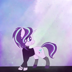 Size: 2048x2048 | Tagged: safe, artist:mantatsubasa_, gameloft, starlight glimmer, pony, unicorn, g4, alternate hairstyle, clothes, ear piercing, earring, edgelight glimmer, goth, high res, jewelry, piercing, solo