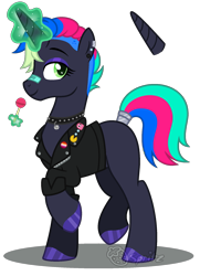 Size: 1377x1905 | Tagged: safe, artist:strawberry-spritz, oc, oc only, pony, unicorn, choker, clothes, female, jacket, magic, mare, simple background, solo, spiked choker, transparent background