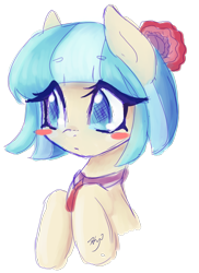 Size: 2021x2773 | Tagged: safe, artist:bunnini, coco pommel, earth pony, pony, g4, rarity takes manehattan, blush sticker, blushing, bust, cocobetes, cute, female, no pupils, simple background, solo, transparent background