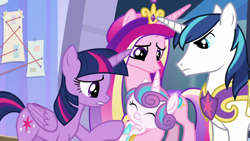 Size: 1920x1080 | Tagged: safe, screencap, princess cadance, princess flurry heart, shining armor, twilight sparkle, alicorn, pony, g4, the ending of the end, twilight sparkle (alicorn)