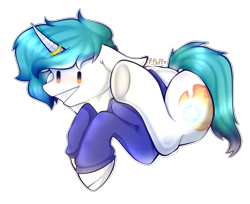 Size: 1877x1533 | Tagged: safe, artist:b-fluff, oc, oc only, oc:snowy blue, pony, unicorn, clothes, commission, funny face, hoodie, jewelry, male, pac-man, ring, simple background, solo, stallion, sweater, transparent background, white fur, ych result