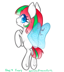 Size: 864x974 | Tagged: safe, artist:bunnini, blossomforth, fairy, fairy pony, original species, pegasus, pony, ask filly blossomforth, blank flank, colored pupils, fairy wings, fairyized, female, filly, filly blossomforth, simple background, solo, transparent background, wings, younger