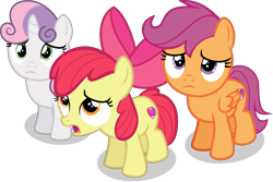 Size: 13066x8704 | Tagged: safe, artist:starcollider, apple bloom, scootaloo, sweetie belle, earth pony, pegasus, pony, unicorn, g4, growing up is hard to do, .svg available, absurd resolution, adorabloom, cute, cutealoo, cutie mark crusaders, diasweetes, female, filly, sad, sadorable, show accurate, simple background, transparent background, vector