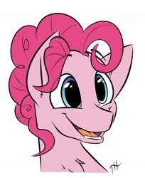 Size: 1280x1570 | Tagged: safe, artist:fakskis, pinkie pie, earth pony, pony, g4, bubble berry, chest fluff, eyebrows, eyebrows visible through hair, happy, male, open mouth, rule 63, simple background, smiling, solo, stallion, teeth, tongue out, white background