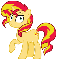 Size: 7000x7300 | Tagged: safe, artist:tardifice, sunset shimmer, pony, unicorn, equestria girls, equestria girls specials, g4, my little pony equestria girls: mirror magic, absurd resolution, cutie mark, female, mare, raised hoof, simple background, smiling, solo, transparent background, vector