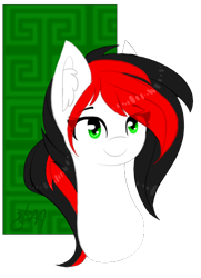 Size: 359x495 | Tagged: safe, artist:ayoarts, oc, oc only, oc:red brush, pony, abstract background, bust, female, simple background, smiling, solo, transparent background