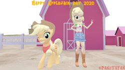 Size: 3840x2160 | Tagged: safe, artist:optimussparkle, applejack, earth pony, pony, equestria girls, g4, my little pony equestria girls: better together, 3d, applejack day, cowboy hat, geode of super strength, hat, high res, magical geodes, one eye closed, self ponidox, source filmmaker, wink