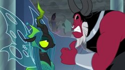 Size: 1920x1080 | Tagged: safe, screencap, lord tirek, queen chrysalis, centaur, changeling, changeling queen, g4, the ending of the end, angry, duo, female, gums, male, pointing at self, rage, ultimate chrysalis