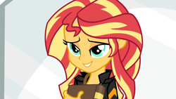 Size: 1920x1080 | Tagged: safe, screencap, sunset shimmer, equestria girls, g4, my little pony equestria girls: friendship games, book, journal, lidded eyes, smiling, sunset's journal