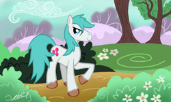 Size: 854x512 | Tagged: safe, artist:dreamyskies, oc, oc only, pony, 3ds, forest background, looking at you, male, pony oc, solo, stallion, standing