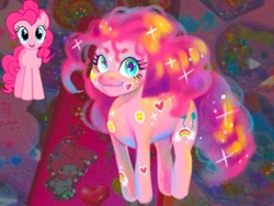 Size: 1080x810 | Tagged: safe, artist:jlouanti, pinkie pie, earth pony, pony, g4, duo, female, mare, redesign, smiling, tattoo
