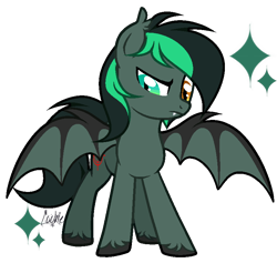 Size: 786x744 | Tagged: safe, artist:mint-light, oc, oc only, oc:target strike, bat pony, pony, bat pony oc, bat wings, commission, heterochromia, signature, simple background, solo, spread wings, transparent background, unshorn fetlocks, wings, ych result