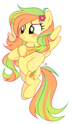 Size: 1024x1642 | Tagged: safe, artist:mint-light, oc, oc only, pegasus, pony, commission, flower, flower in hair, flying, freckles, hoof on chest, hoof on hip, neckerchief, pegasus oc, signature, simple background, solo, transparent background, wings, ych result