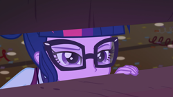 Size: 1920x1080 | Tagged: safe, screencap, sci-twi, twilight sparkle, equestria girls, g4, my little pony equestria girls: friendship games, female, glasses, sci twi is watching you, solo, soon