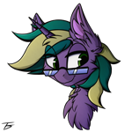 Size: 2000x2000 | Tagged: safe, artist:thefunnysmile, oc, oc only, oc:pixelated star, pony, unicorn, bust, cheek fluff, chest fluff, ear fluff, fluffy, glasses, green eyes, portrait, simple background, smiling, solo, transparent background