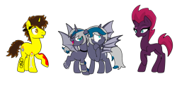 Size: 1826x967 | Tagged: safe, artist:icicle-niceicle-1517, artist:kb-gamerartist, color edit, edit, fizzlepop berrytwist, tempest shadow, oc, oc:elizabat stormfeather, oc:trail blazer (ice1517), alicorn, bat pony, bat pony alicorn, pony, unicorn, mlp fim's tenth anniversary, g4, adult blank flank, alicorn oc, anklet, armband, bat pony oc, bat wings, bisexual, blank flank, blank flank tempest, bracelet, broken horn, canon x oc, choker, collaboration, colored, duality, ear piercing, earring, elizablazer, elizablazershadow, eye scar, female, happy birthday mlp:fim, horn, hug, jewelry, lesbian, lip bite, male, mare, one eye closed, open mouth, piercing, polyamory, raised eyebrow, raised hoof, raised leg, scar, self paradox, shipping, simple background, stallion, stormshadow, straight, tattoo, transparent background, wall of tags, wings, wink