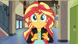 Size: 1920x1080 | Tagged: safe, sunset shimmer, equestria girls, g4, my little pony equestria girls: friendship games, lockers, looking at you