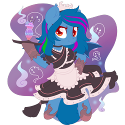 Size: 2100x2100 | Tagged: source needed, safe, artist:wavecipher, oc, oc only, oc:tazzee, bat pony, pony, bat pony oc, bat wings, clothes, high res, maid, simple background, solo, transparent background, wings