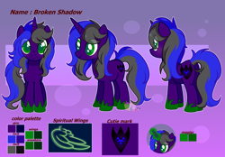 Size: 6120x4248 | Tagged: safe, artist:2pandita, oc, oc only, oc:broken shadow, pony, unicorn, absurd resolution, female, mare, reference sheet, solo